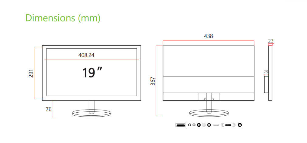 Kích thước màn hình ZD19-2K