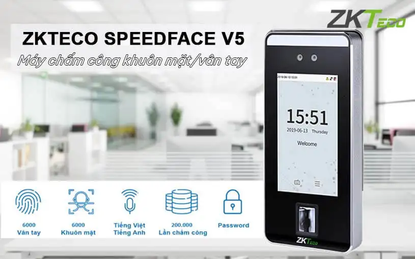 Máy chấm công khuôn mặt ZKTeco SpeedFace – V5