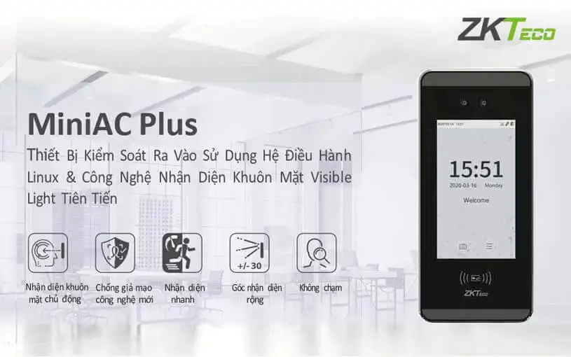 Máy chấm công kiểm soát ra vào khuôn mặt MiniAc Plus