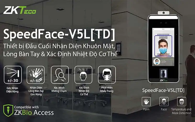 Thiết Bị Kiểm Soát Ra Vào Nhận Diện Khuôn Mặt Đeo Khẩu Trang & Phát Hiện Nhiệt Độ- SpeedFace-V5L [TD]