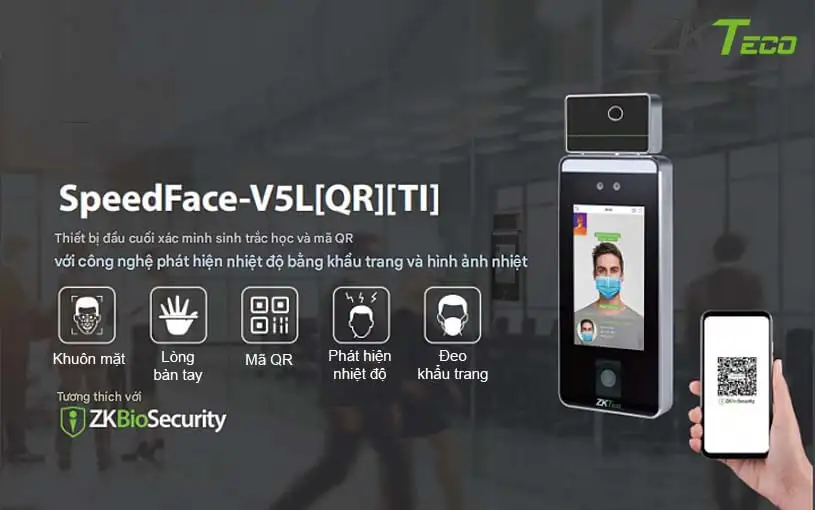 Máy chấm công khuôn mặt ZKTeco SpeedFace-V5L[QR][TI]