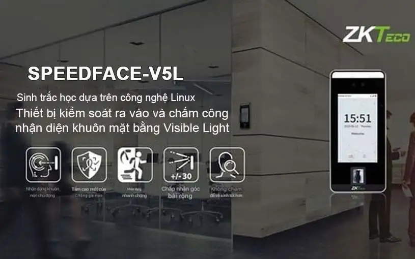 Thiết bị chấm công kiểm soát ra vào ZKTeco SpeedFace-V5L