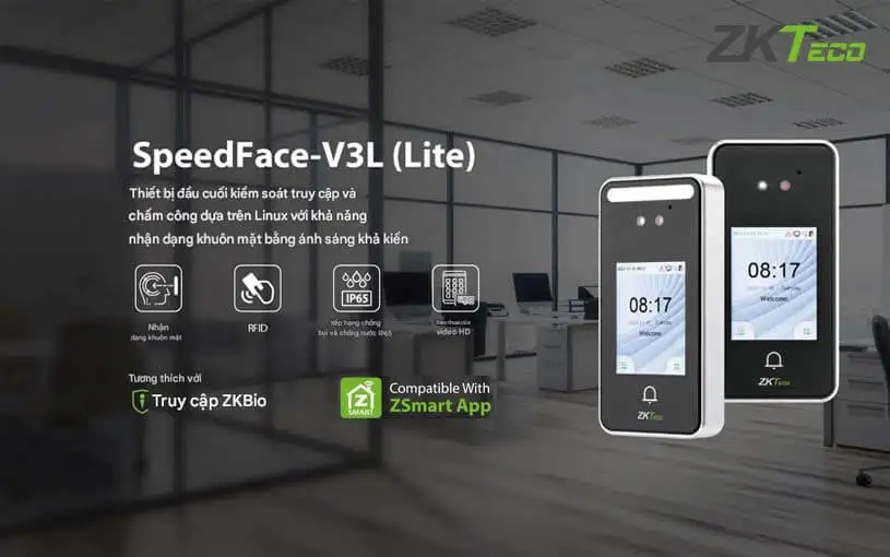 Máy chấm công khuôn mặt ZKTeco SpeedFace-V3L (Lite)