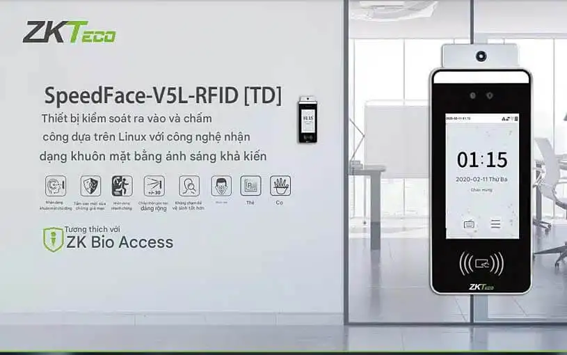 Máy chấm công khuôn mặt đo thân nhiệt ZKTeco SpeedFace-V5L-RFID[TD]