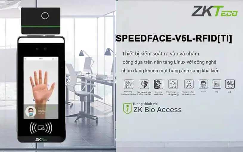 Máy chấm công khuôn mặt đo thân nhiệt ZKTeco SpeedFace-V5L-RFID[TI]