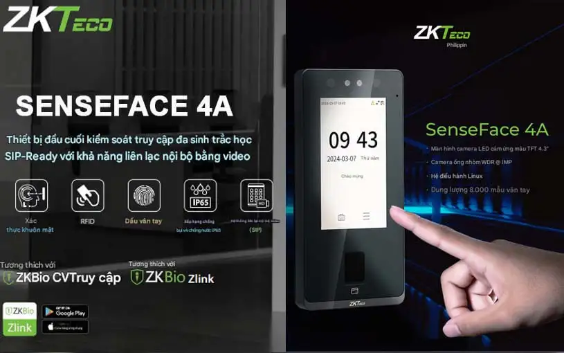 Máy chấm công khuôn mặt ZKTeco SenseFace 4A
