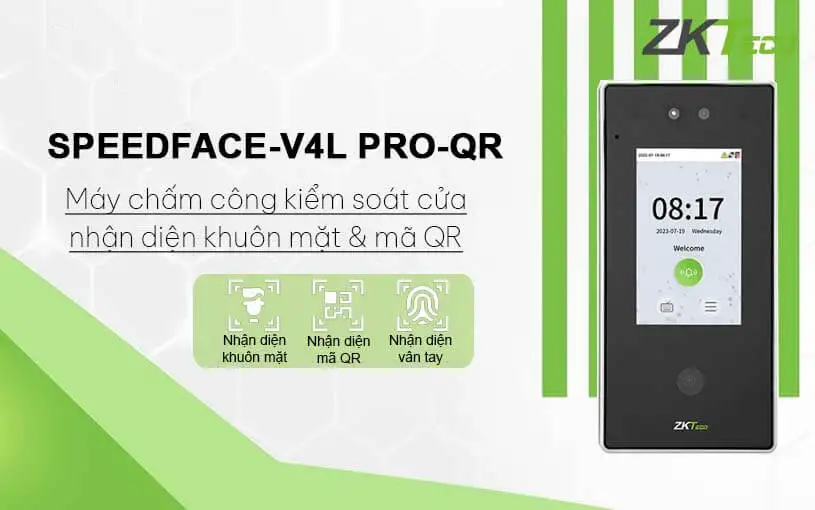Máy chấm công kiểm soát cửa ZKTeco SpeedFace-V4L Pro-QR