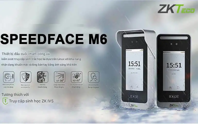 Máy chấm công kiểm soát ra vào khuôn mặt ZKTeco SpeedFace M6