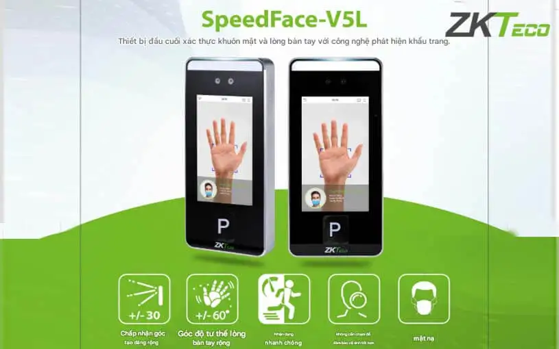 Thiết bị chấm công kiểm soát ra vào ZKTeco SpeedFace-V5L