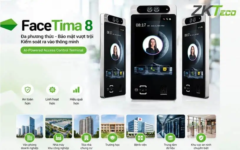 Thiết bị kiểm soát ra vào khuôn mặt ZKTeco FaceTima 8